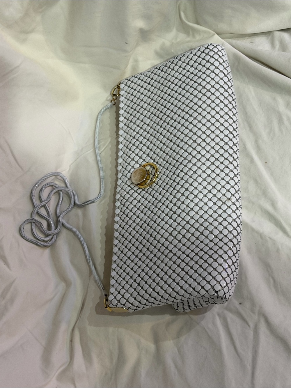 White Sequin Mesh Clutch with Gold Ring Accent - Picture 4 of 4